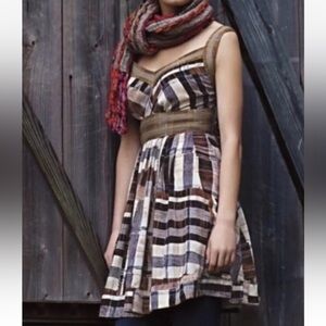 PLENTY Tracy Reese Dress Anthropologie sz 0 Brown Yellow Plaid A Line Pink Strip